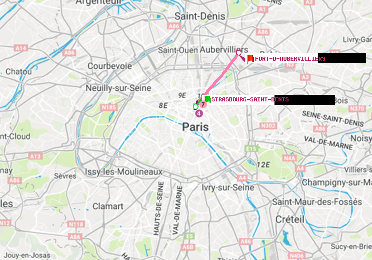 plan itinéraire ratp de Strasbourg-Saint-Denis à Fort d