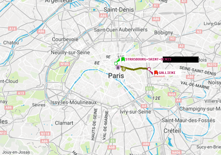 plan itinéraire ratp de Strasbourg-Saint-Denis à Gallieni (Parc de Bagnolet)
