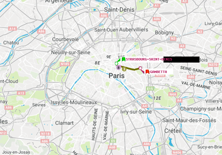 plan itinéraire ratp de Strasbourg-Saint-Denis à Gambetta