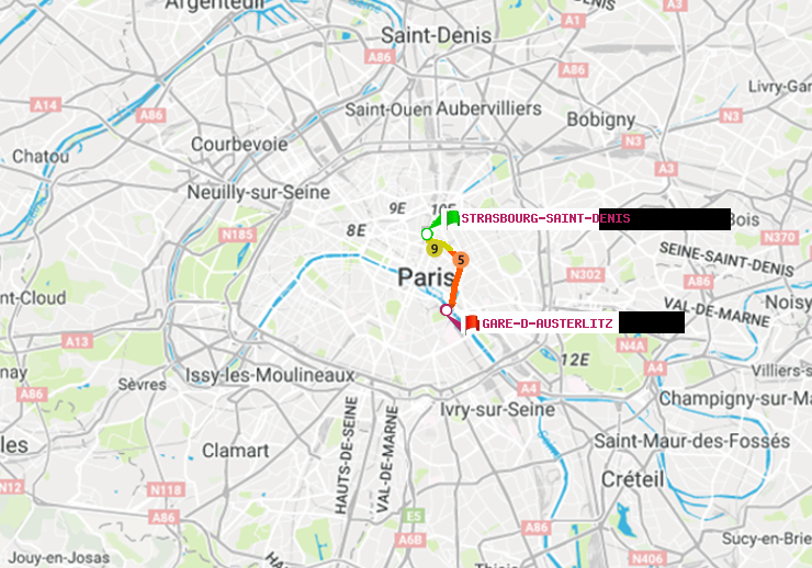 plan itinéraire ratp de Strasbourg-Saint-Denis à Gare d