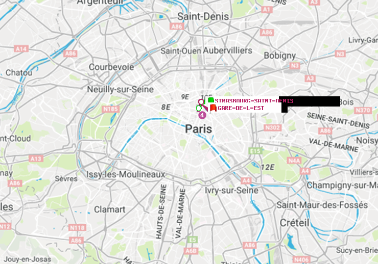 plan itinéraire ratp de Strasbourg-Saint-Denis à Gare de l