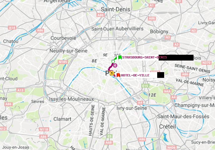 plan itinéraire ratp de Strasbourg-Saint-Denis à Hôtel de Ville