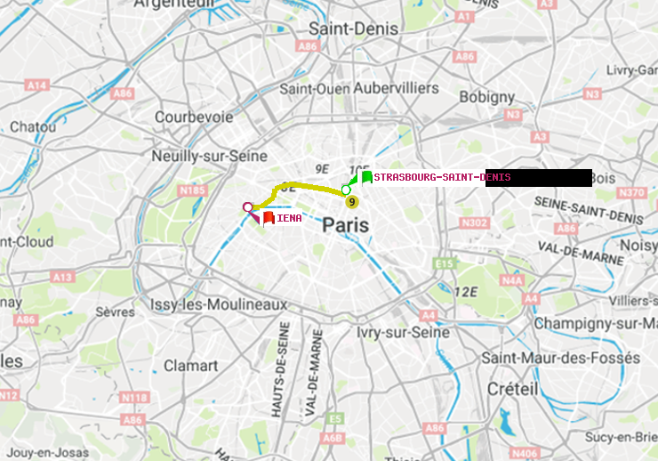 plan itinéraire ratp de Strasbourg-Saint-Denis à Iéna