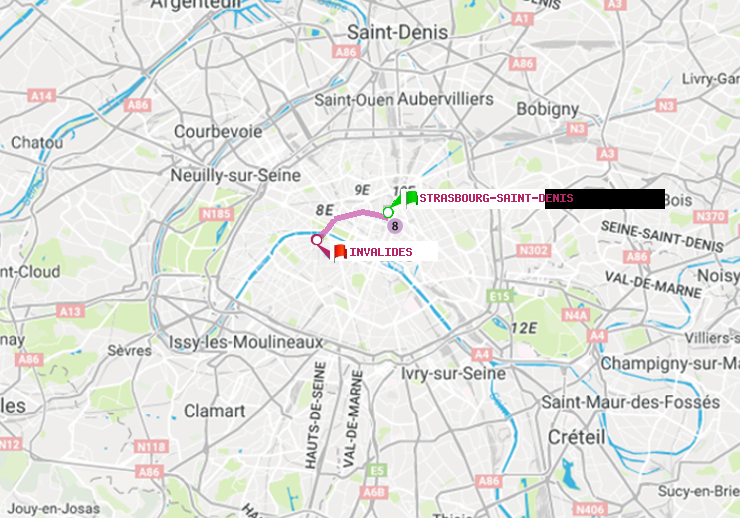 plan itinéraire ratp de Strasbourg-Saint-Denis à Invalides