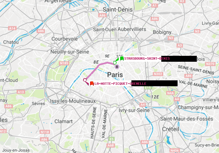 plan itinéraire ratp de Strasbourg-Saint-Denis à La Motte-Picquet-Grenelle