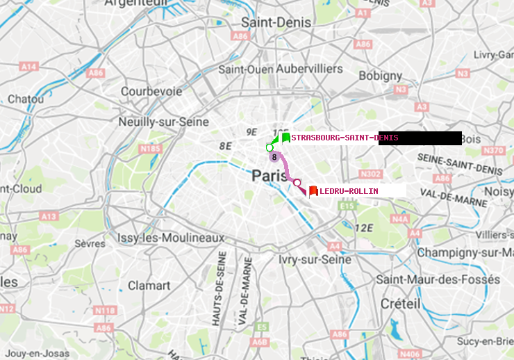 plan itinéraire ratp de Strasbourg-Saint-Denis à Ledru-Rollin