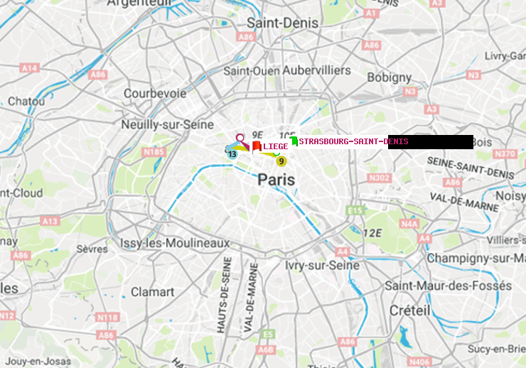 plan itinéraire ratp de Strasbourg-Saint-Denis à Liège