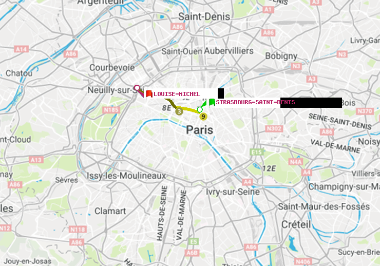 plan itinéraire ratp de Strasbourg-Saint-Denis à Louise Michel