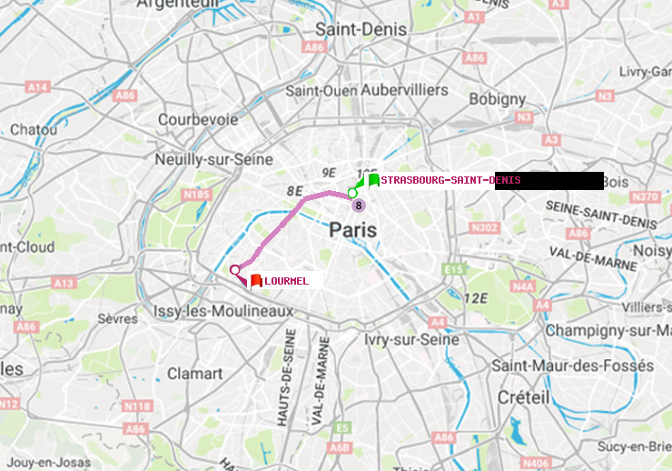 plan itinéraire ratp de Strasbourg-Saint-Denis à Lourmel