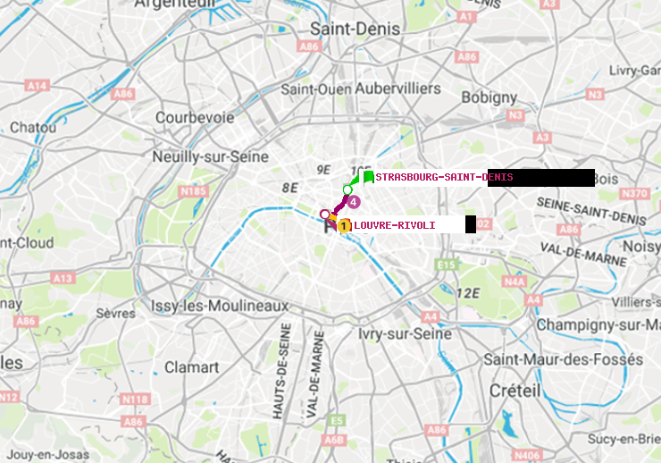 plan itinéraire ratp de Strasbourg-Saint-Denis à Louvre-Rivoli