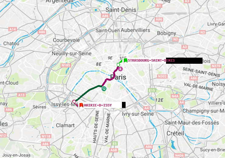 plan itinéraire ratp de Strasbourg-Saint-Denis à Mairie d