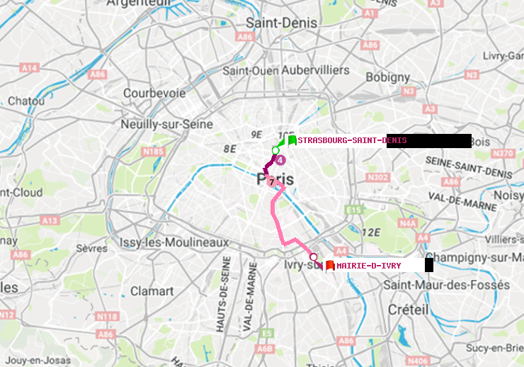 plan itinéraire ratp de Strasbourg-Saint-Denis à Mairie d