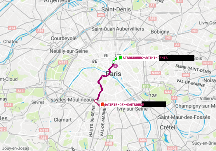 plan itinéraire ratp de Strasbourg-Saint-Denis à Mairie de Montrouge