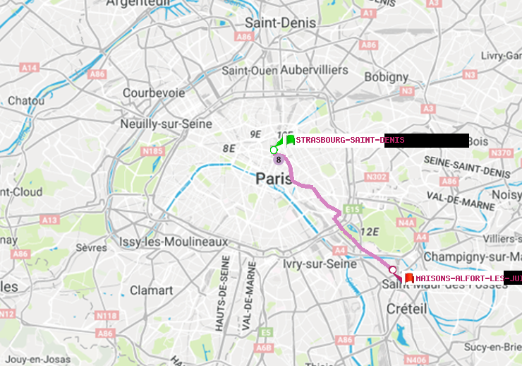 plan itinéraire ratp de Strasbourg-Saint-Denis à Maisons-Alfort-Les Juilliottes