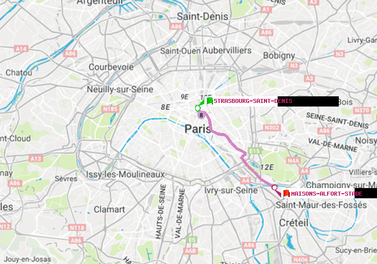 plan itinéraire ratp de Strasbourg-Saint-Denis à Maisons-Alfort-Stade
