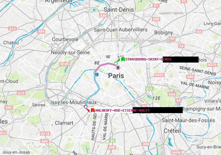plan itinéraire ratp de Strasbourg-Saint-Denis à Malakoff-Rue Etienne Dolet