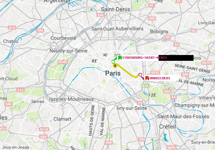 plan itinéraire ratp de Strasbourg-Saint-Denis à Maraichers