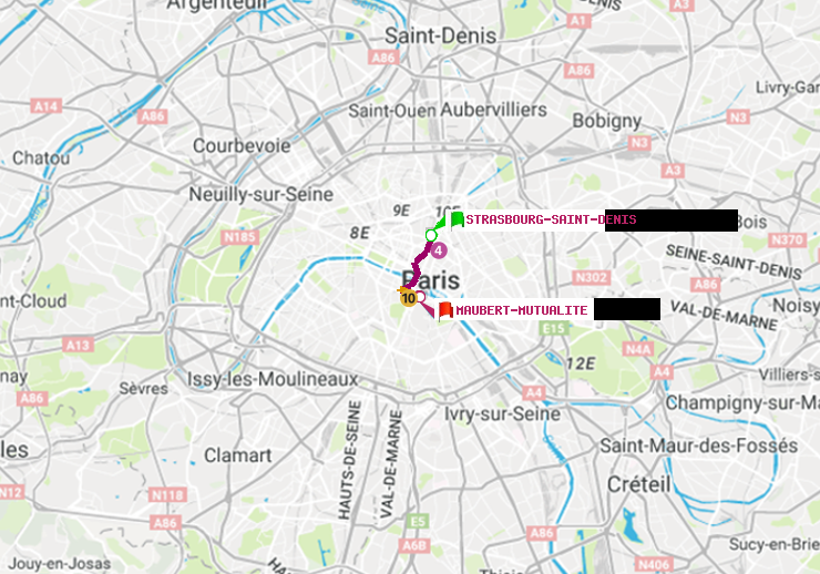 plan itinéraire ratp de Strasbourg-Saint-Denis à Maubert-Mutualité
