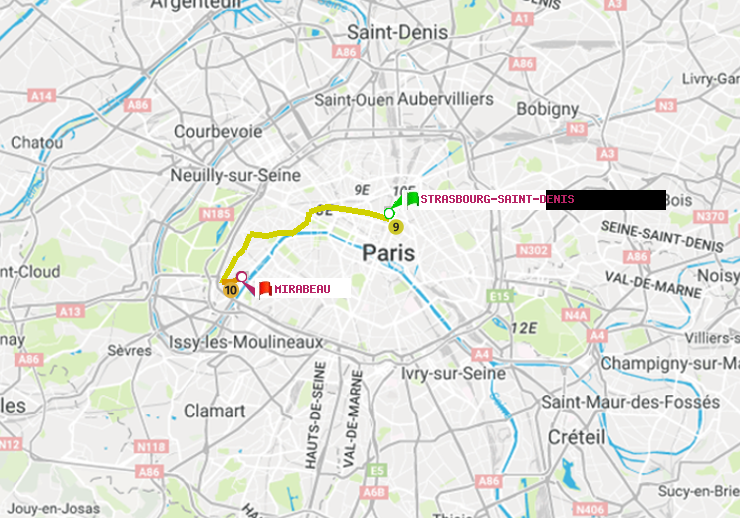plan itinéraire ratp de Strasbourg-Saint-Denis à Mirabeau