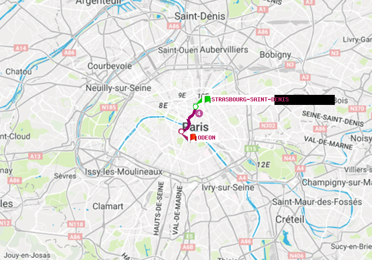 plan itinéraire ratp de Strasbourg-Saint-Denis à Odéon