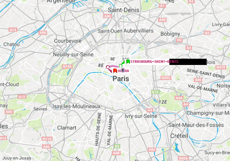 plan itinéraire ratp de Strasbourg-Saint-Denis à Opéra