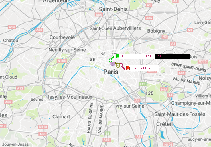 plan itinéraire ratp de Strasbourg-Saint-Denis à Parmentier