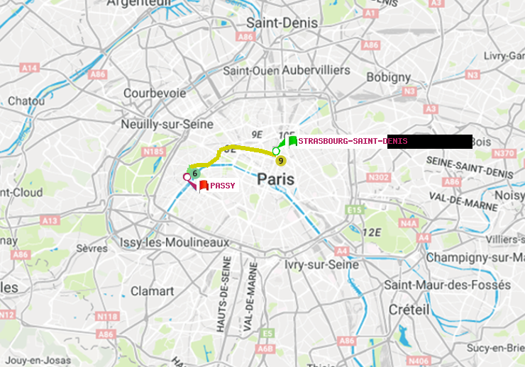 plan itinéraire ratp de Strasbourg-Saint-Denis à Passy