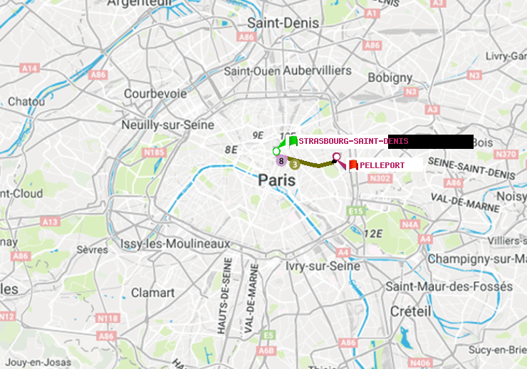 plan itinéraire ratp de Strasbourg-Saint-Denis à Pelleport