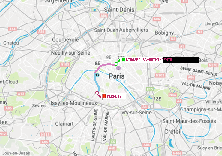 plan itinéraire ratp de Strasbourg-Saint-Denis à Pernety