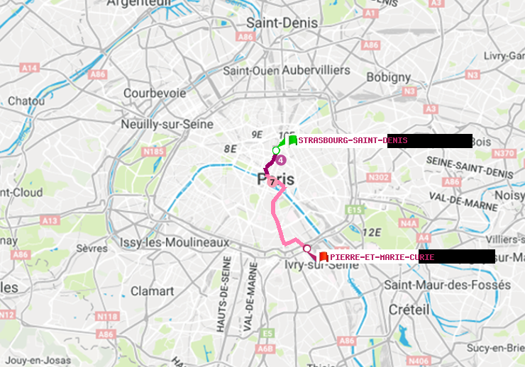 plan itinéraire ratp de Strasbourg-Saint-Denis à Pierre et Marie Curie