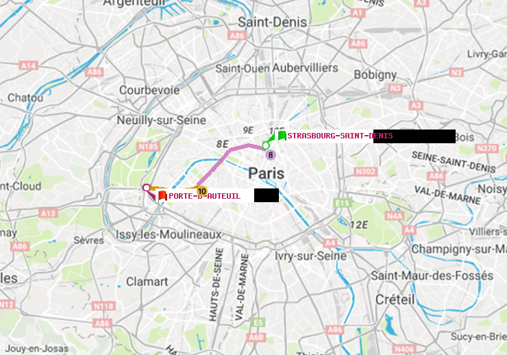 plan itinéraire ratp de Strasbourg-Saint-Denis à Porte d