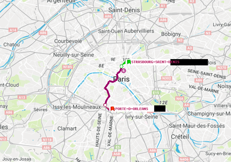 plan itinéraire ratp de Strasbourg-Saint-Denis à Porte d