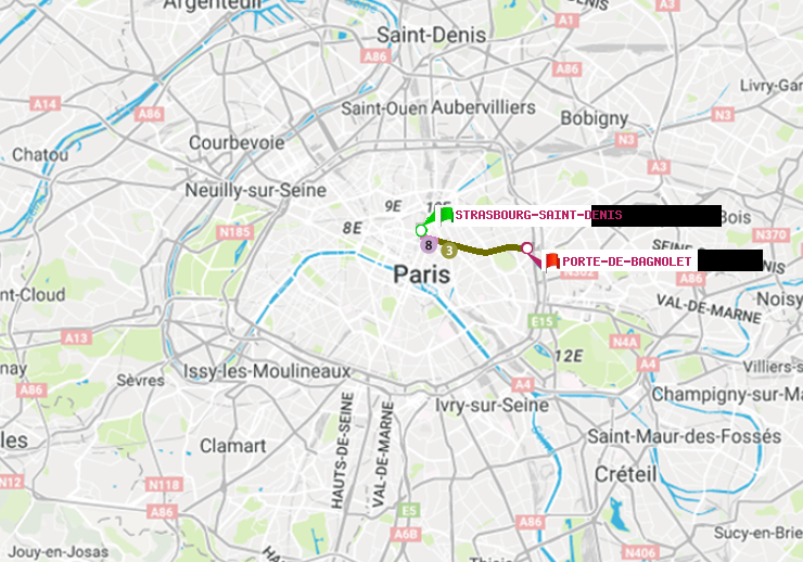 plan itinéraire ratp de Strasbourg-Saint-Denis à Porte de Bagnolet