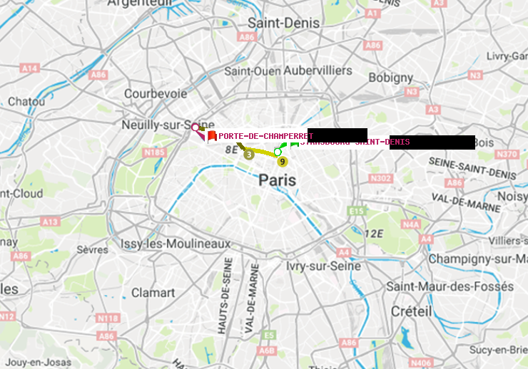 plan itinéraire ratp de Strasbourg-Saint-Denis à Porte de Champerret