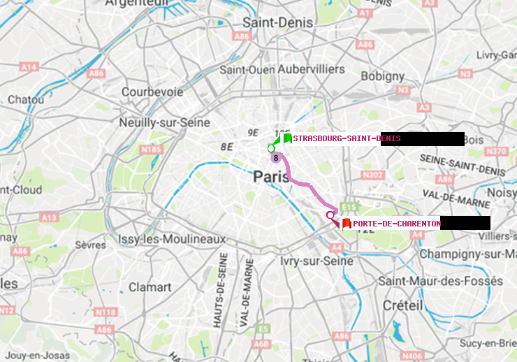 plan itinéraire ratp de Strasbourg-Saint-Denis à Porte de Charenton
