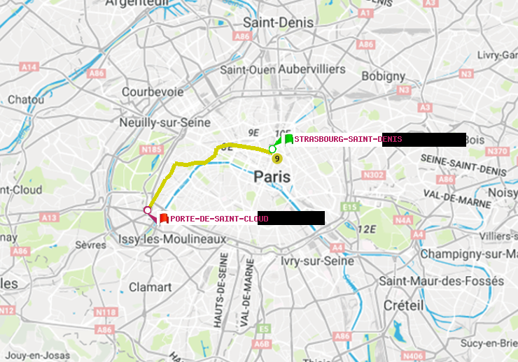 plan itinéraire ratp de Strasbourg-Saint-Denis à Porte de Saint-Cloud