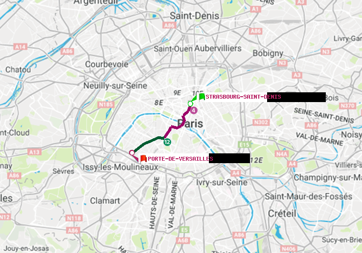 plan itinéraire ratp de Strasbourg-Saint-Denis à Porte de Versailles