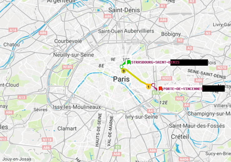 plan itinéraire ratp de Strasbourg-Saint-Denis à Porte de Vincennes