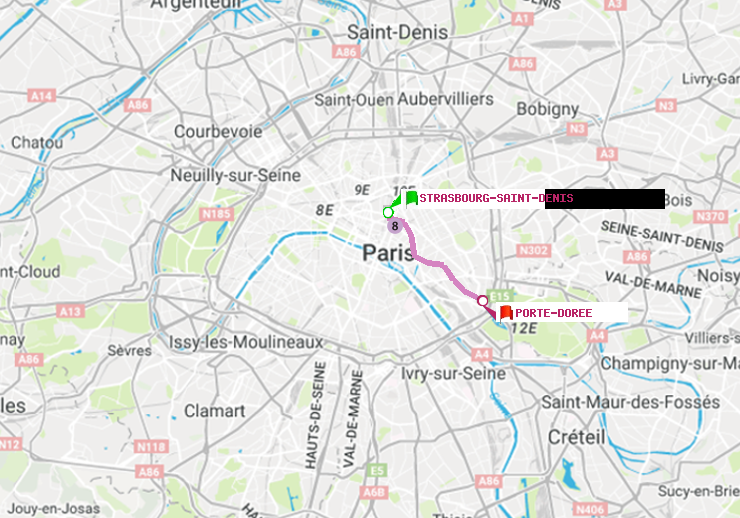plan itinéraire ratp de Strasbourg-Saint-Denis à Porte Dorée