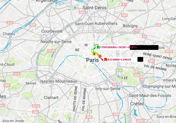 plan itinéraire ratp de Strasbourg-Saint-Denis à Richard-Lenoir