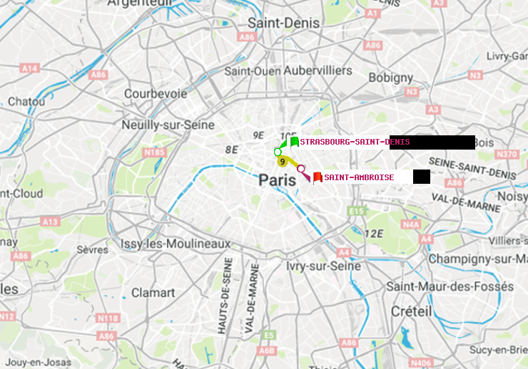 plan itinéraire ratp de Strasbourg-Saint-Denis à Saint-Ambroise
