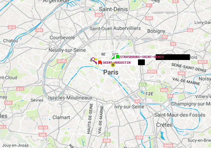 plan itinéraire ratp de Strasbourg-Saint-Denis à Saint-Augustin