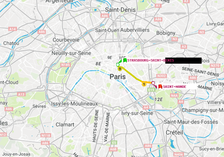 plan itinéraire ratp de Strasbourg-Saint-Denis à Saint-Mandé