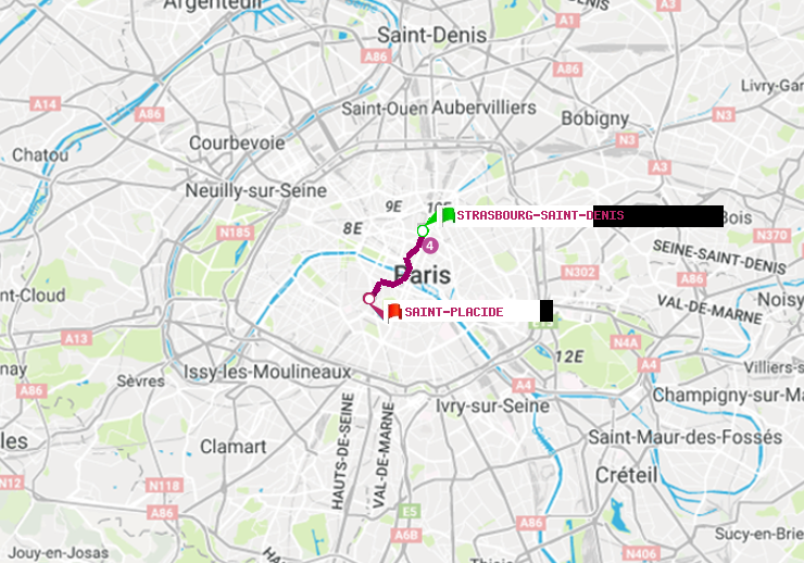 plan itinéraire ratp de Strasbourg-Saint-Denis à Saint-Placide