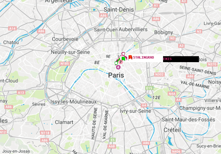 plan itinéraire ratp de Strasbourg-Saint-Denis à Stalingrad
