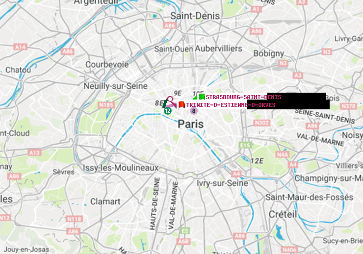plan itinéraire ratp de Strasbourg-Saint-Denis à Trinité-d