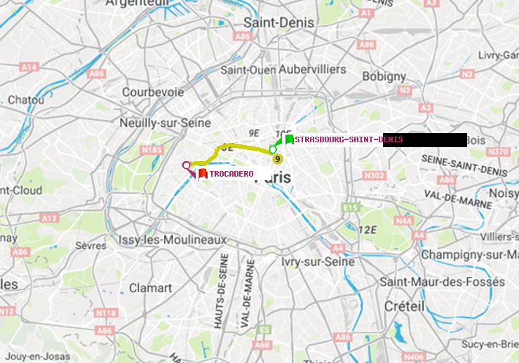 plan itinéraire ratp de Strasbourg-Saint-Denis à Trocadéro