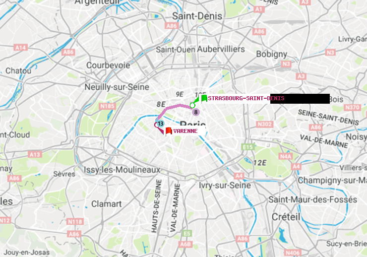 plan itinéraire ratp de Strasbourg-Saint-Denis à Varenne