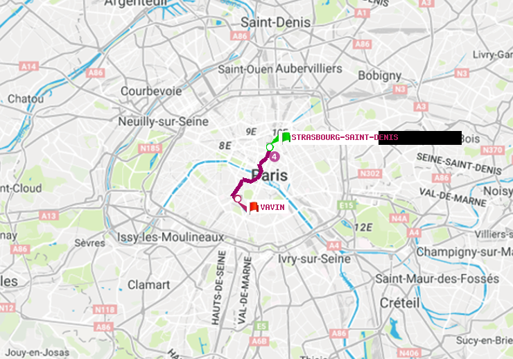 plan itinéraire ratp de Strasbourg-Saint-Denis à Vavin