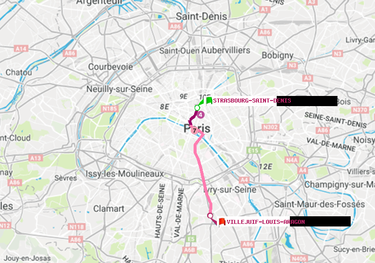 plan itinéraire ratp de Strasbourg-Saint-Denis à Villejuif-Louis Aragon